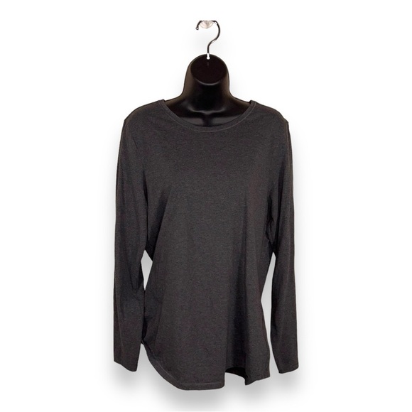 LARGE HANES GREY LONG SLEEVE WOMENS TOP CASUAL CLASSIC - Picture 1 of 12